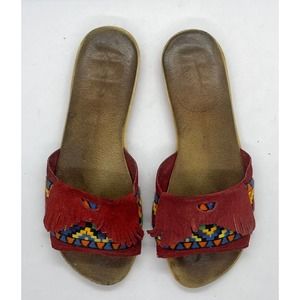 Vintage Sioux Mox Red Suede Embroidered Slides Size 6 Sandals